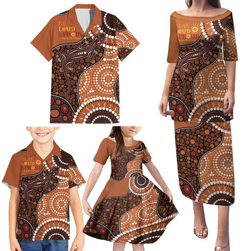 Lizard NAIDOC 2024 Family Matching Puletasi and Hawaiian Shirt Aboriginal Art Style