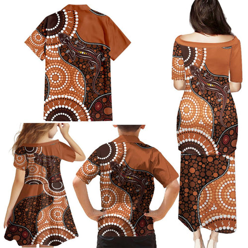 Lizard NAIDOC 2024 Family Matching Puletasi and Hawaiian Shirt Aboriginal Art Style