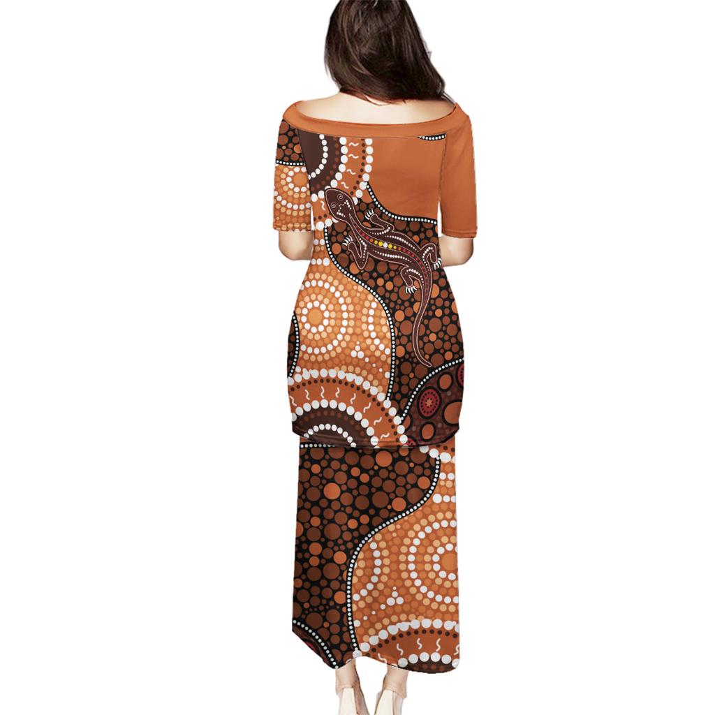 Lizard NAIDOC 2024 Family Matching Puletasi and Hawaiian Shirt Aboriginal Art Style