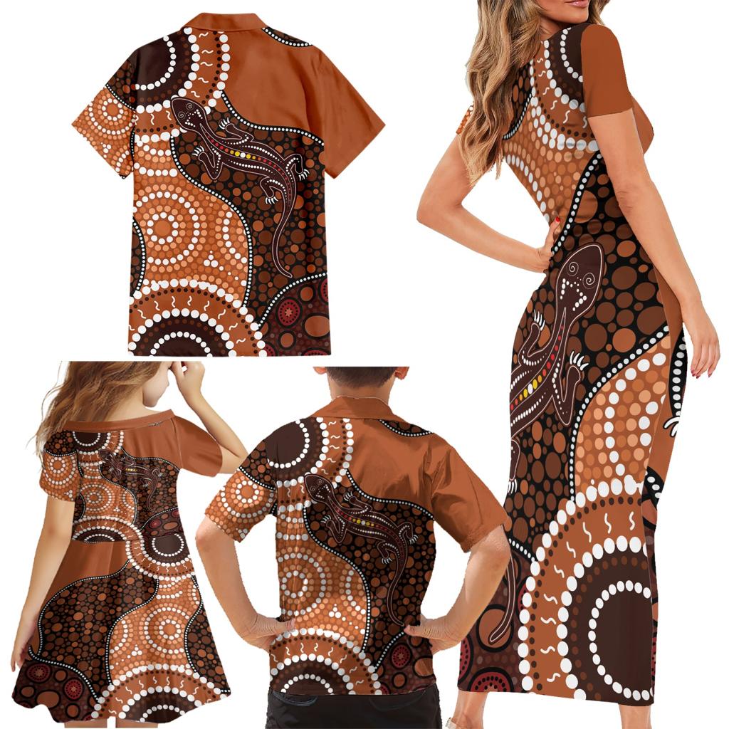 Lizard NAIDOC 2024 Family Matching Short Sleeve Bodycon Dress and Hawaiian Shirt Aboriginal Art Style