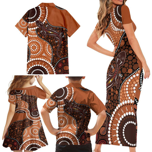 Lizard NAIDOC 2024 Family Matching Short Sleeve Bodycon Dress and Hawaiian Shirt Aboriginal Art Style
