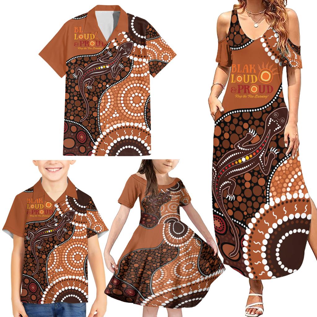 Lizard NAIDOC 2024 Family Matching Summer Maxi Dress and Hawaiian Shirt Aboriginal Art Style
