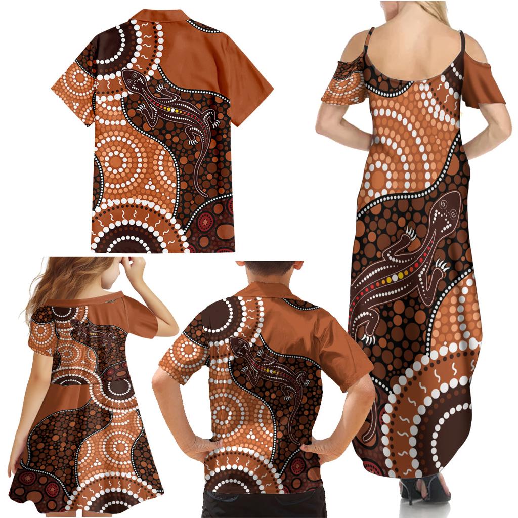Lizard NAIDOC 2024 Family Matching Summer Maxi Dress and Hawaiian Shirt Aboriginal Art Style