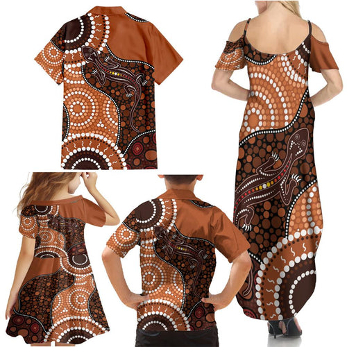 Lizard NAIDOC 2024 Family Matching Summer Maxi Dress and Hawaiian Shirt Aboriginal Art Style