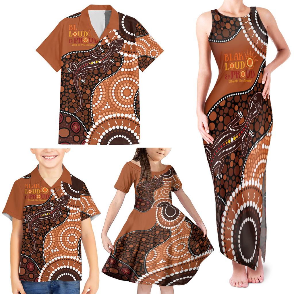 Lizard NAIDOC 2024 Family Matching Tank Maxi Dress and Hawaiian Shirt Aboriginal Art Style