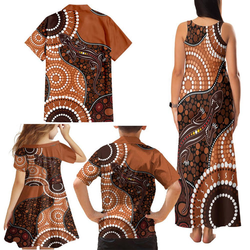 Lizard NAIDOC 2024 Family Matching Tank Maxi Dress and Hawaiian Shirt Aboriginal Art Style