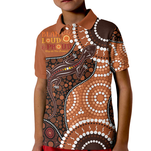 Lizard NAIDOC 2024 Kid Polo Shirt Aboriginal Art Style