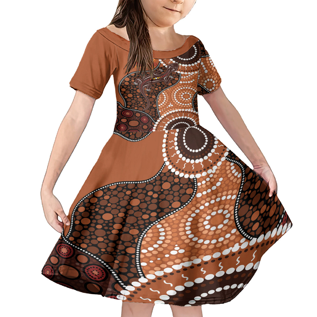 Lizard NAIDOC 2024 Kid Short Sleeve Dress Aboriginal Art Style