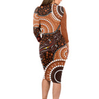 Lizard NAIDOC 2024 Long Sleeve Bodycon Dress Aboriginal Art Style