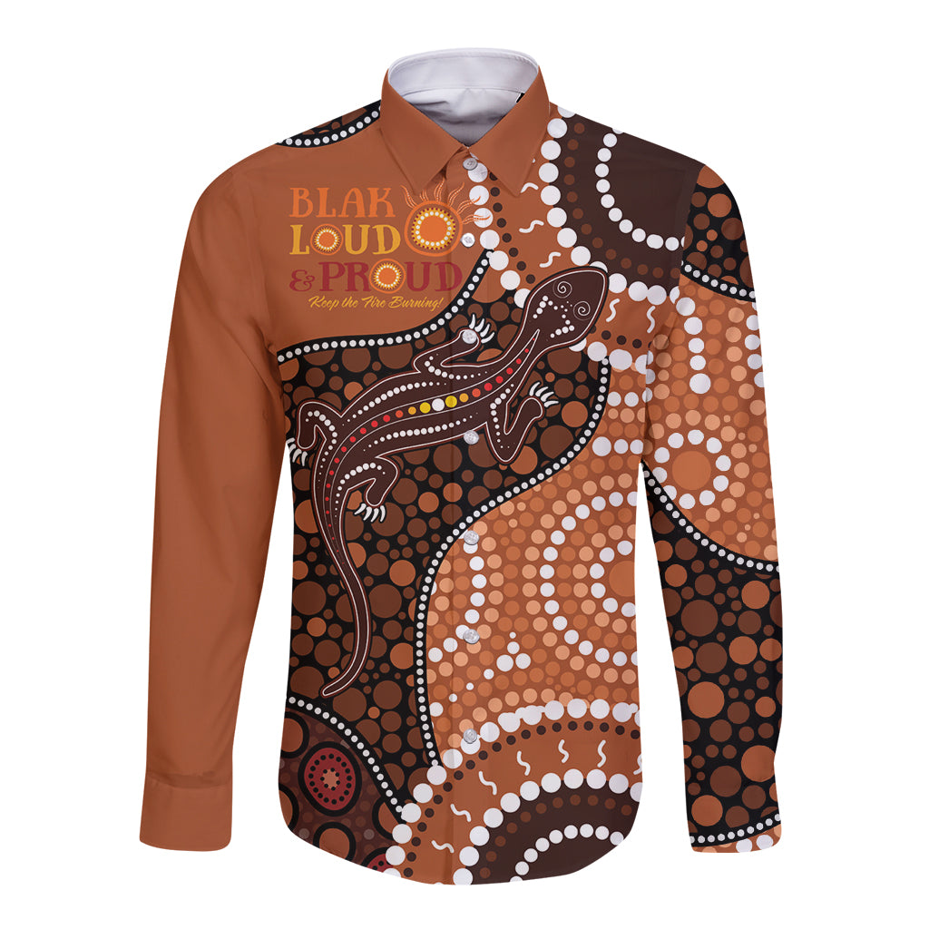 Lizard NAIDOC 2024 Long Sleeve Button Shirt Aboriginal Art Style