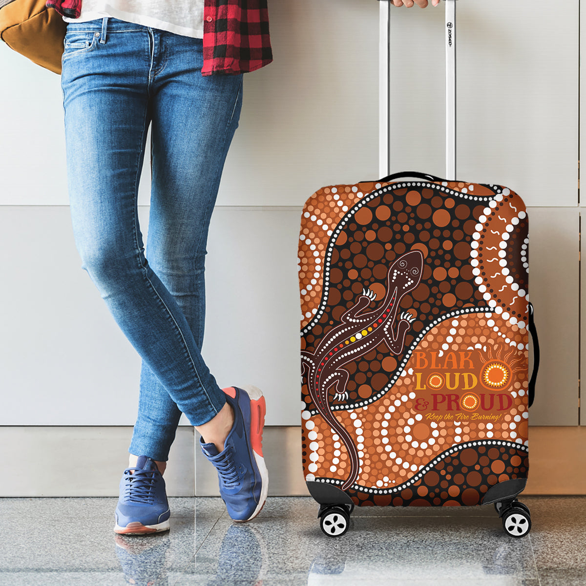 Lizard NAIDOC 2024 Luggage Cover Aboriginal Art Style