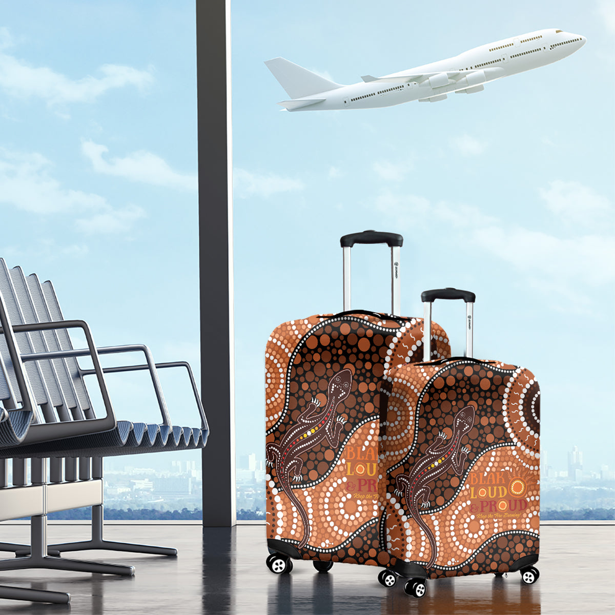 Lizard NAIDOC 2024 Luggage Cover Aboriginal Art Style