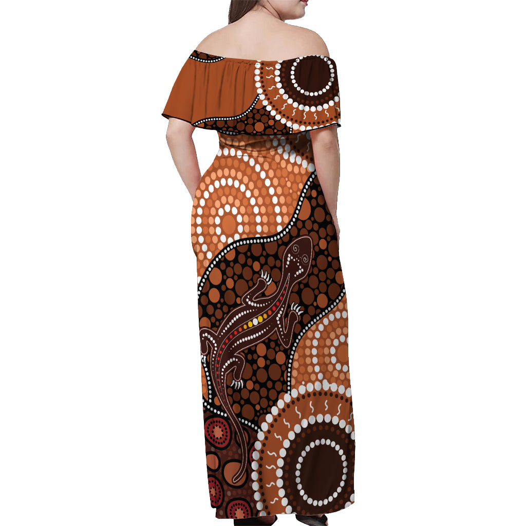 Lizard NAIDOC 2024 Off Shoulder Maxi Dress Aboriginal Art Style