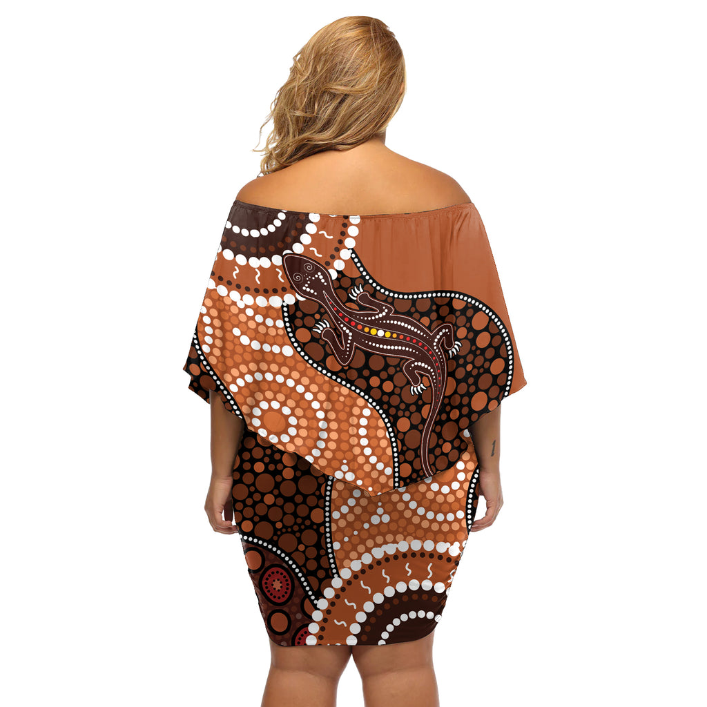 Lizard NAIDOC 2024 Off Shoulder Short Dress Aboriginal Art Style