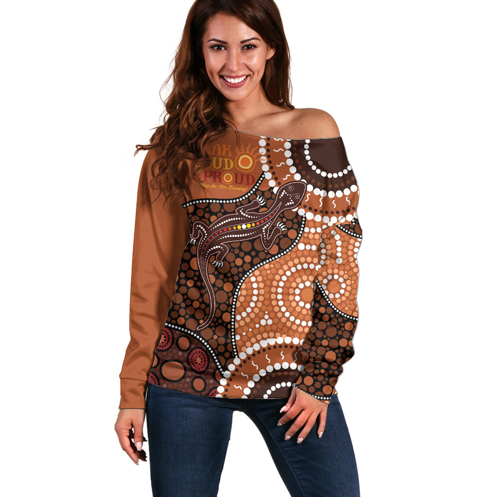 Lizard NAIDOC 2024 Off Shoulder Sweater Aboriginal Art Style