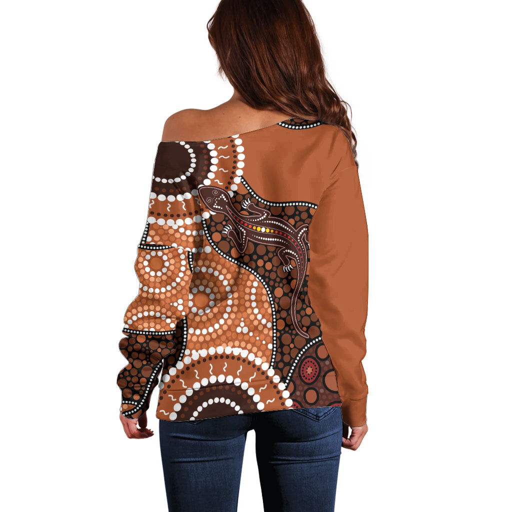 Lizard NAIDOC 2024 Off Shoulder Sweater Aboriginal Art Style
