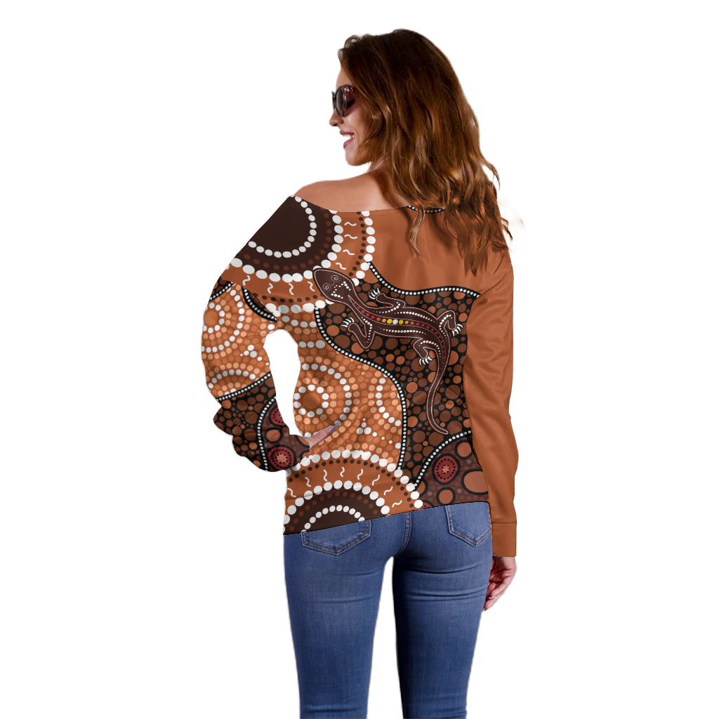 Lizard NAIDOC 2024 Off Shoulder Sweater Aboriginal Art Style