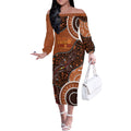 Lizard NAIDOC 2024 Off The Shoulder Long Sleeve Dress Aboriginal Art Style