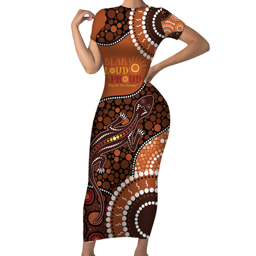 Lizard NAIDOC 2024 Short Sleeve Bodycon Dress Aboriginal Art Style