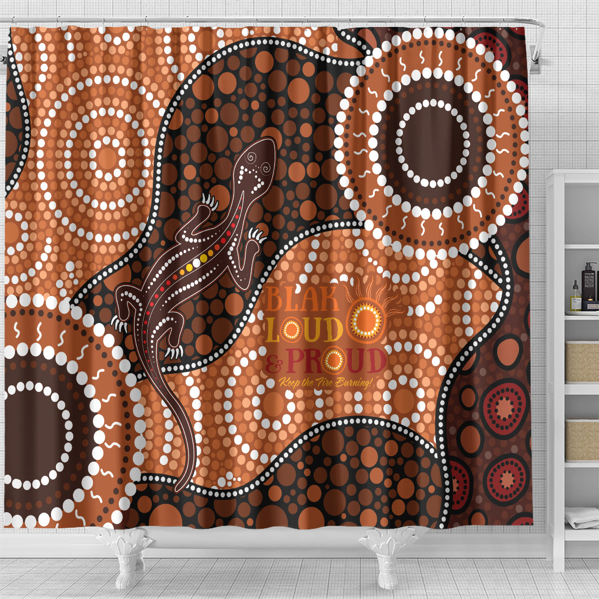 Lizard NAIDOC 2024 Shower Curtain Aboriginal Art Style