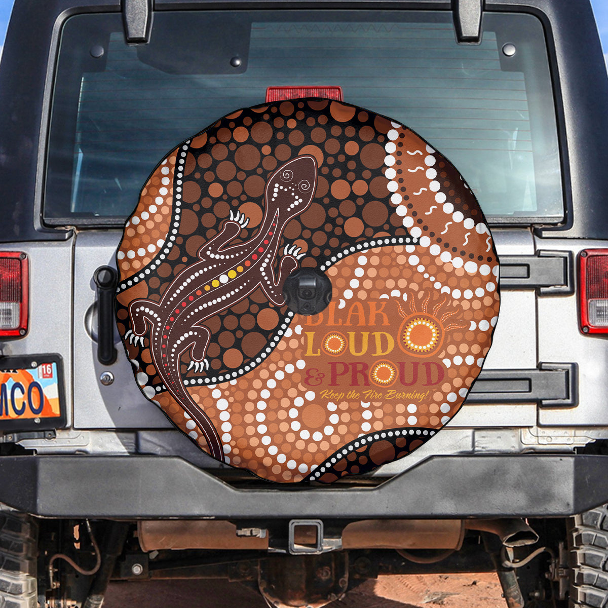 Lizard NAIDOC 2024 Spare Tire Cover Aboriginal Art Style