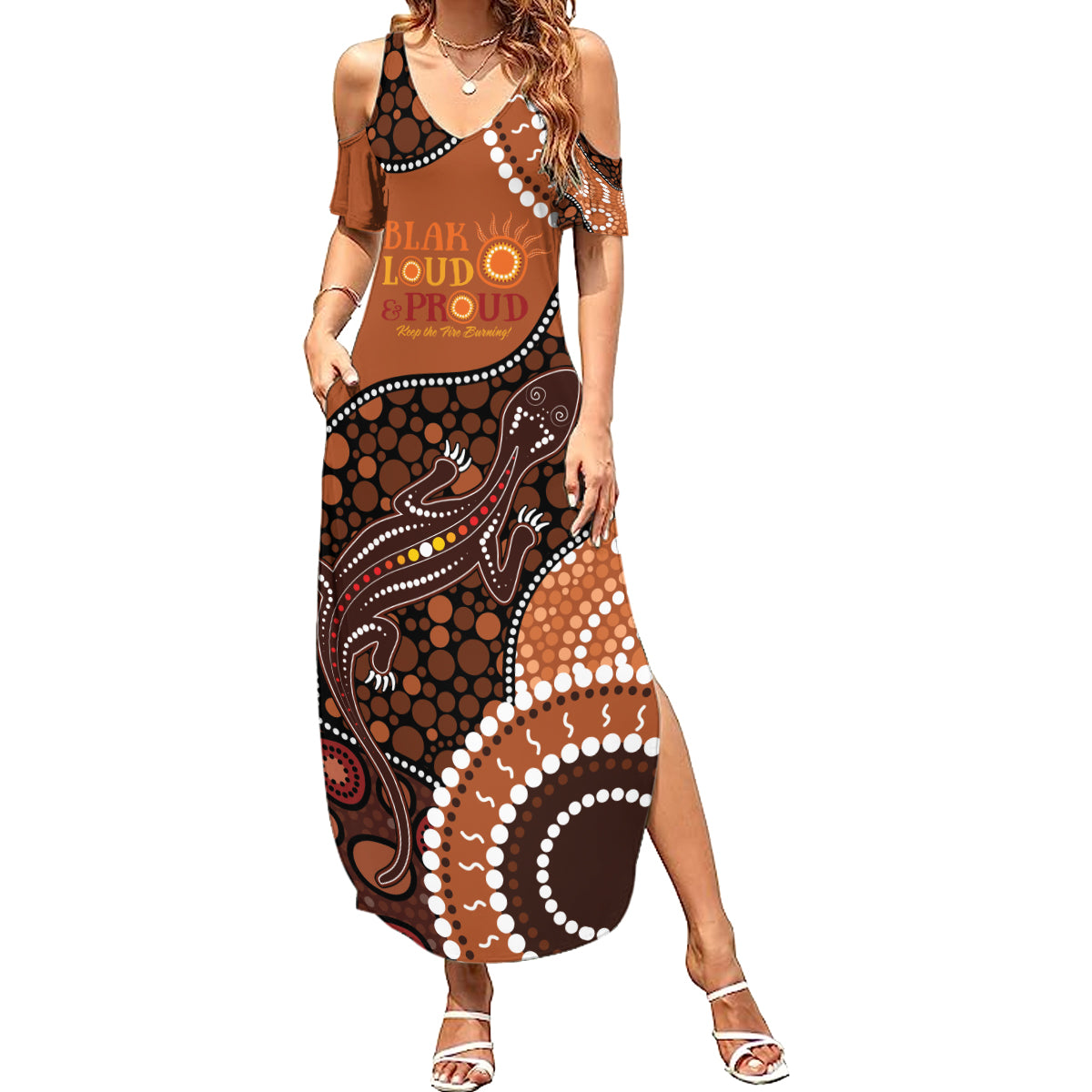 Lizard NAIDOC 2024 Summer Maxi Dress Aboriginal Art Style
