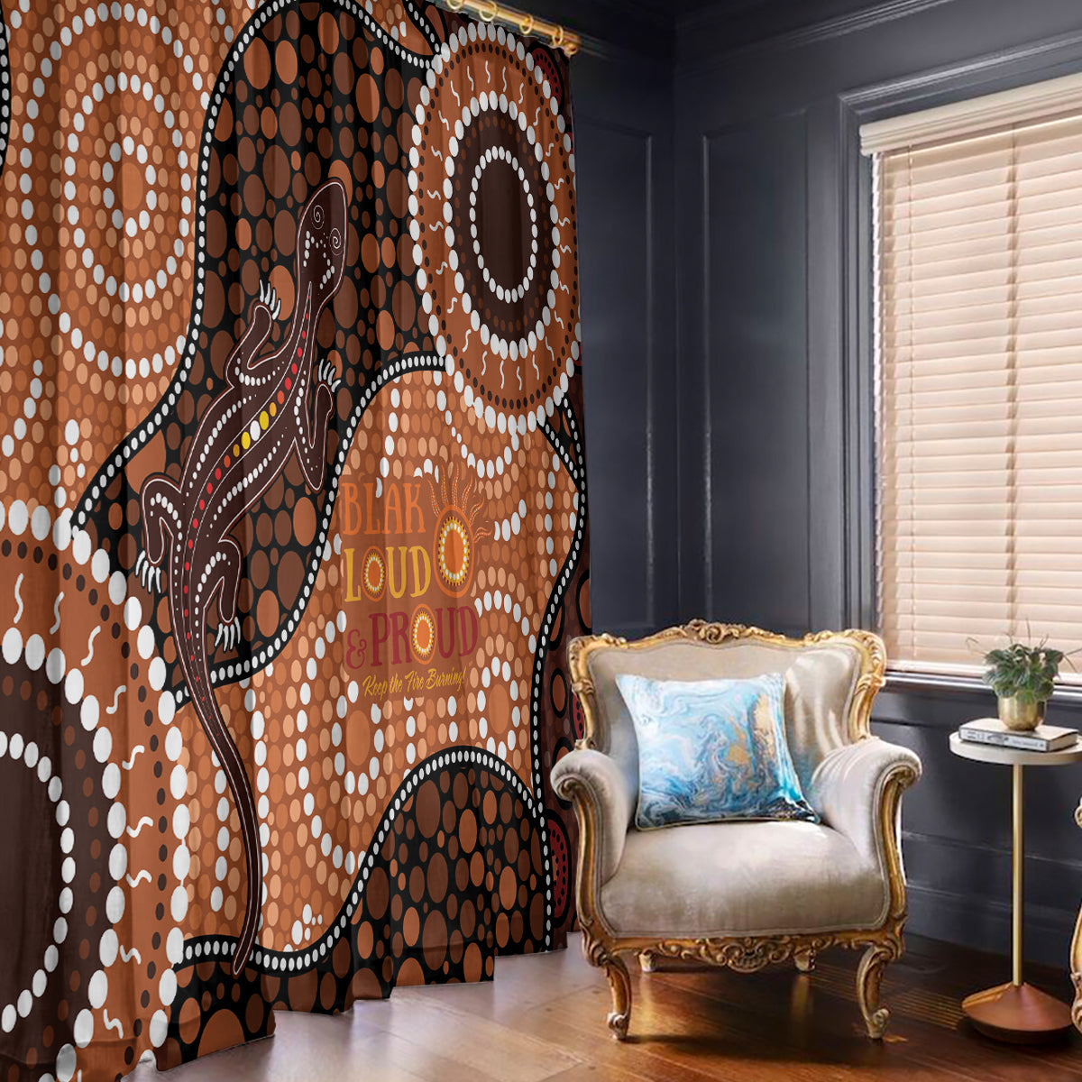 Lizard NAIDOC 2024 Window Curtain Aboriginal Art Style