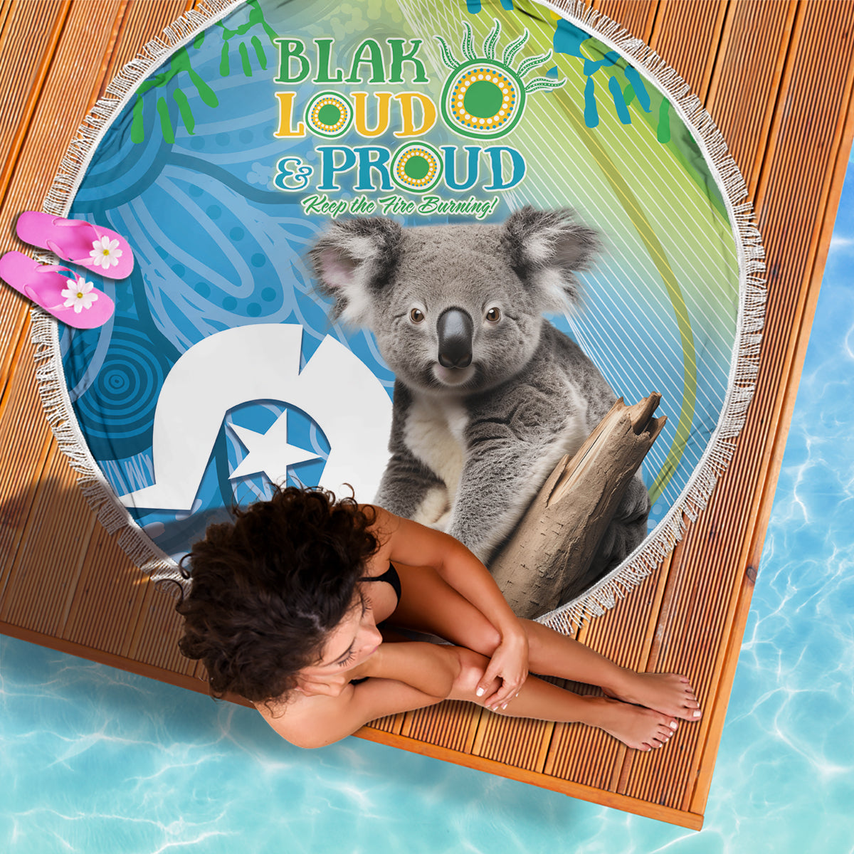 Vivid Minimal Koala NAIDOC 2024 Beach Blanket Aboriginal Art Style