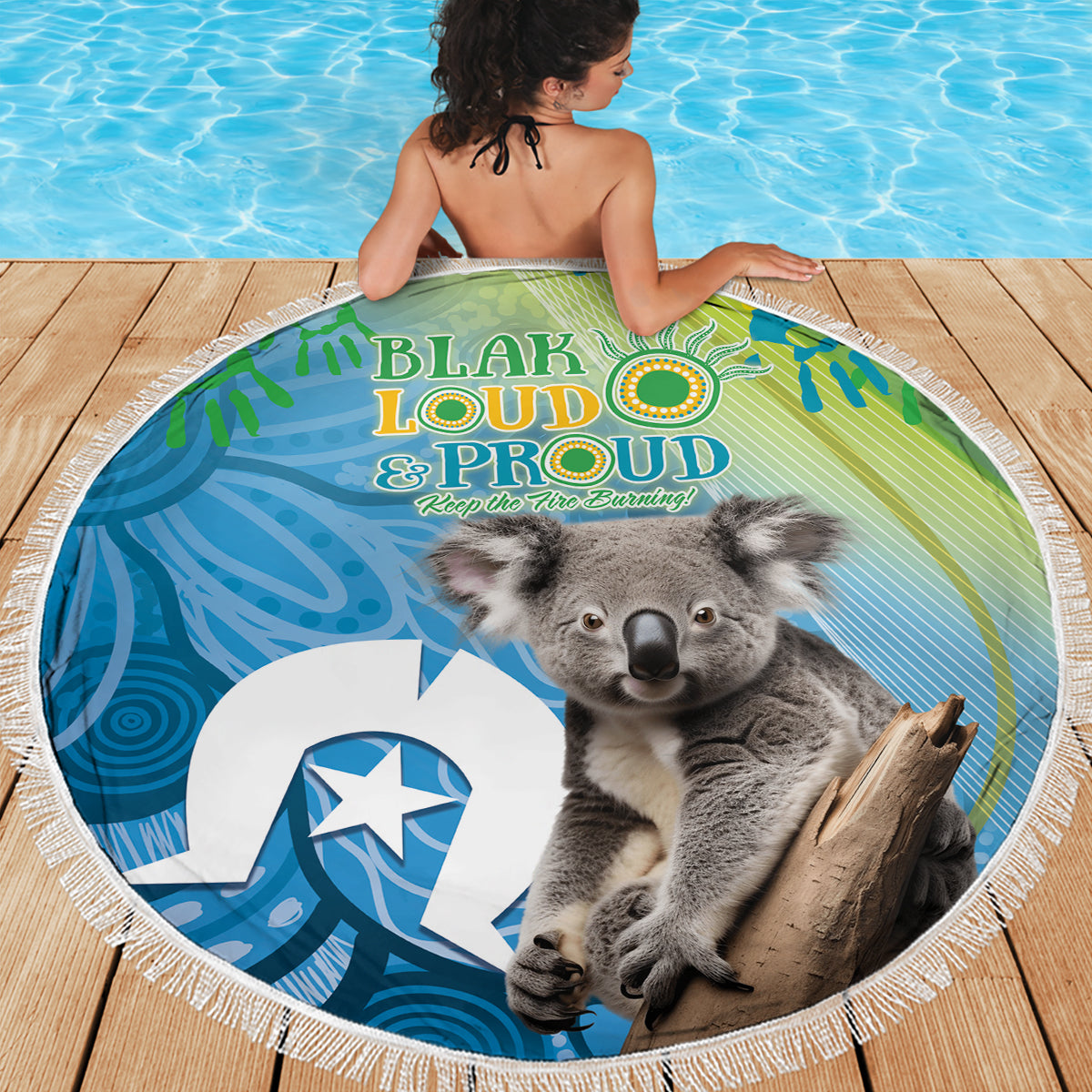 Vivid Minimal Koala NAIDOC 2024 Beach Blanket Aboriginal Art Style