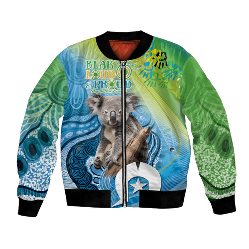 Vivid Minimal Koala NAIDOC 2024 Bomber Jacket Aboriginal Art Style