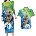 Vivid Minimal Koala NAIDOC 2024 Couples Matching Long Sleeve Bodycon Dress and Hawaiian Shirt Aboriginal Art Style