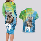 Vivid Minimal Koala NAIDOC 2024 Couples Matching Long Sleeve Bodycon Dress and Hawaiian Shirt Aboriginal Art Style