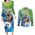 Vivid Minimal Koala NAIDOC 2024 Couples Matching Long Sleeve Bodycon Dress and Long Sleeve Button Shirt Aboriginal Art Style