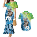 Vivid Minimal Koala NAIDOC 2024 Couples Matching Mermaid Dress and Hawaiian Shirt Aboriginal Art Style