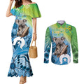 Vivid Minimal Koala NAIDOC 2024 Couples Matching Mermaid Dress and Long Sleeve Button Shirt Aboriginal Art Style