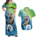 Vivid Minimal Koala NAIDOC 2024 Couples Matching Off Shoulder Maxi Dress and Hawaiian Shirt Aboriginal Art Style