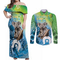 Vivid Minimal Koala NAIDOC 2024 Couples Matching Off Shoulder Maxi Dress and Long Sleeve Button Shirt Aboriginal Art Style