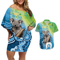 Vivid Minimal Koala NAIDOC 2024 Couples Matching Off Shoulder Short Dress and Hawaiian Shirt Aboriginal Art Style
