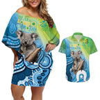 Vivid Minimal Koala NAIDOC 2024 Couples Matching Off Shoulder Short Dress and Hawaiian Shirt Aboriginal Art Style