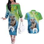Vivid Minimal Koala NAIDOC 2024 Couples Matching Off The Shoulder Long Sleeve Dress and Hawaiian Shirt Aboriginal Art Style