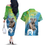 Vivid Minimal Koala NAIDOC 2024 Couples Matching Off The Shoulder Long Sleeve Dress and Hawaiian Shirt Aboriginal Art Style