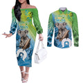 Vivid Minimal Koala NAIDOC 2024 Couples Matching Off The Shoulder Long Sleeve Dress and Long Sleeve Button Shirt Aboriginal Art Style