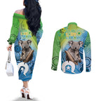 Vivid Minimal Koala NAIDOC 2024 Couples Matching Off The Shoulder Long Sleeve Dress and Long Sleeve Button Shirt Aboriginal Art Style