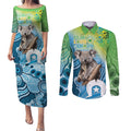 Vivid Minimal Koala NAIDOC 2024 Couples Matching Puletasi and Long Sleeve Button Shirt Aboriginal Art Style