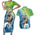 Vivid Minimal Koala NAIDOC 2024 Couples Matching Short Sleeve Bodycon Dress and Hawaiian Shirt Aboriginal Art Style
