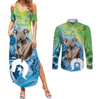 Vivid Minimal Koala NAIDOC 2024 Couples Matching Summer Maxi Dress and Long Sleeve Button Shirt Aboriginal Art Style