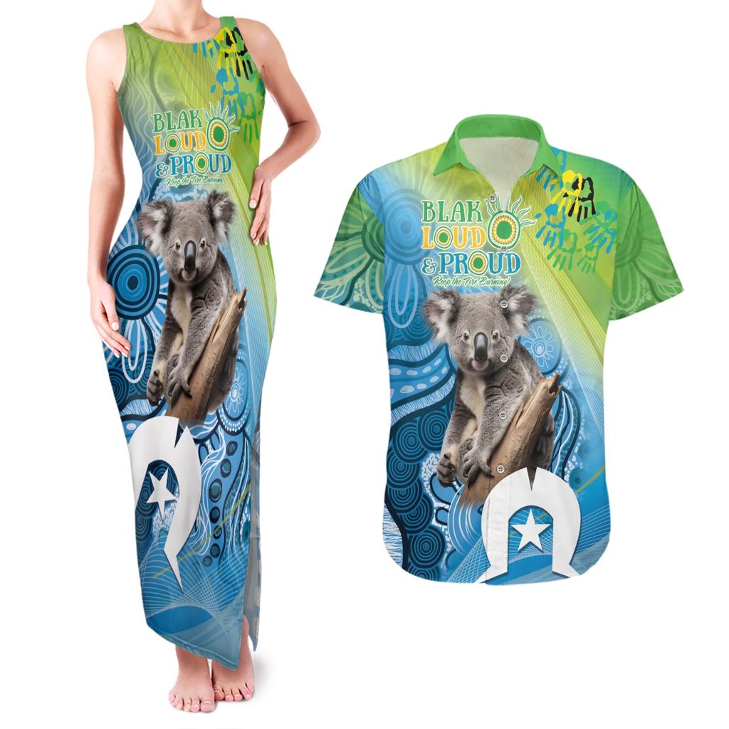 Vivid Minimal Koala NAIDOC 2024 Couples Matching Tank Maxi Dress and Hawaiian Shirt Aboriginal Art Style