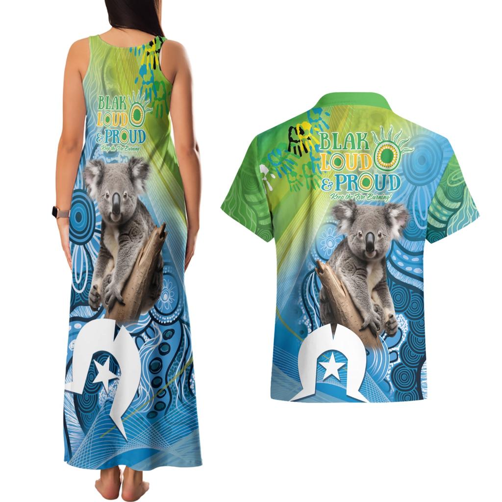 Vivid Minimal Koala NAIDOC 2024 Couples Matching Tank Maxi Dress and Hawaiian Shirt Aboriginal Art Style