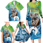 Vivid Minimal Koala NAIDOC 2024 Family Matching Long Sleeve Bodycon Dress and Hawaiian Shirt Aboriginal Art Style