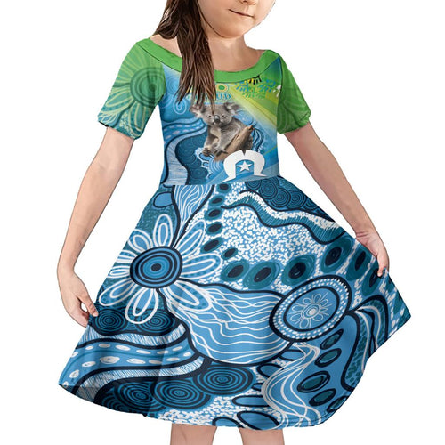 Vivid Minimal Koala NAIDOC 2024 Family Matching Long Sleeve Bodycon Dress and Hawaiian Shirt Aboriginal Art Style